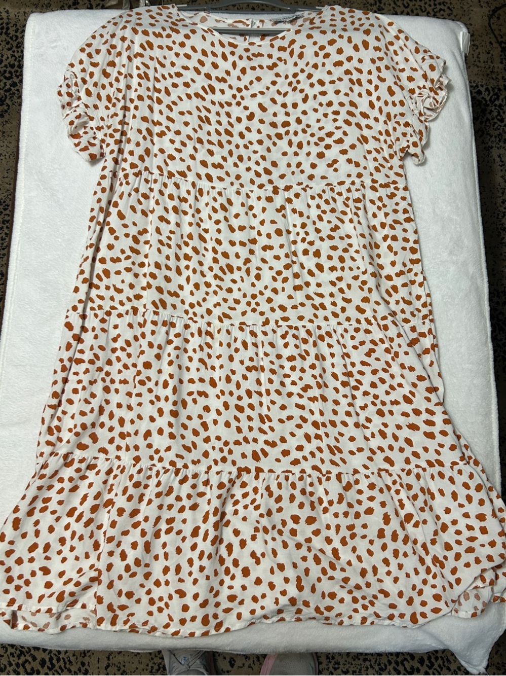 White Tiered Midi Dress with Rust Spot Print